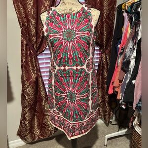 London Times Pink and Green Patterned Mini Dress